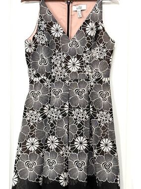 Belle Badgley Mischka Embroidered Floral Lace Dress Blush Pink Lining Size 6